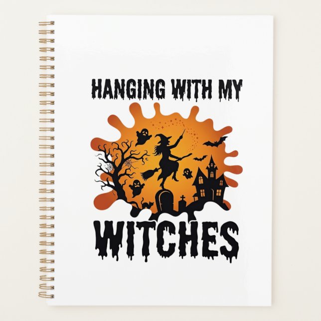 Hanging Witches Halloween Witch Broom Haunted Hous Planner (Front)