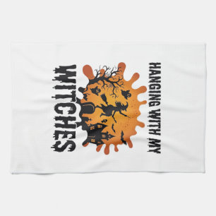 Hanging Witches Halloween Witch Broom Haunted Hous Tea Towel
