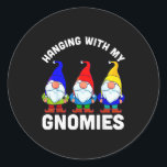 Hanging With My Gnomies, Christmas Garden Gnome Co Classic Round Sticker<br><div class="desc">Hanging With My Gnomies,  Christmas Garden Gnome Costume</div>