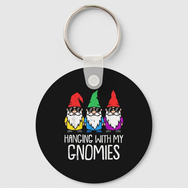 Hanging With My Gnomies Funny Christmas Holiday Me Key Ring (Front)