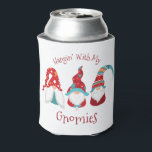Hanging with my Gnomies Funny Cute Holiday Modern Can Cooler<br><div class="desc">“Hangin’ with my gnomies.” Celebrate the holiday season in “style” with this unique, fun can cooler! Three cute, funny, whimsical Scandinavian designed gnomes in red, dusty blue and orange along with bold, brick red typography on a clean, white background help you get into the Christmas, Hanukkah & New Year spirit....</div>