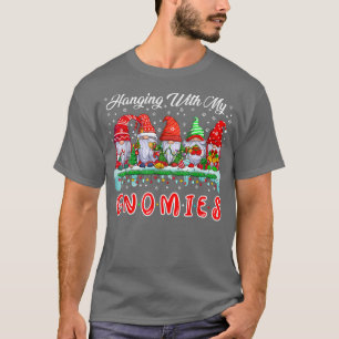 Hanging With My Gnomies Funny Five Gnomes Xmas Tre T-Shirt