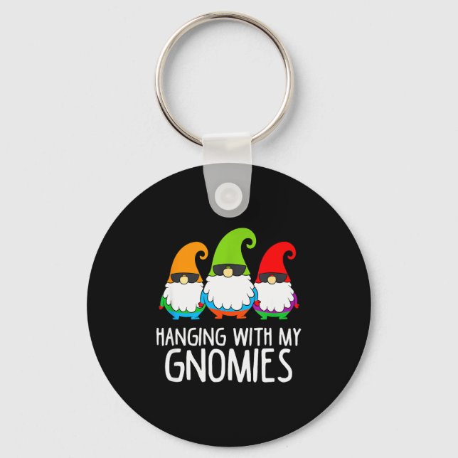 Hanging With My Gnomies Funny Garden Gnome  Key Ring (Front)