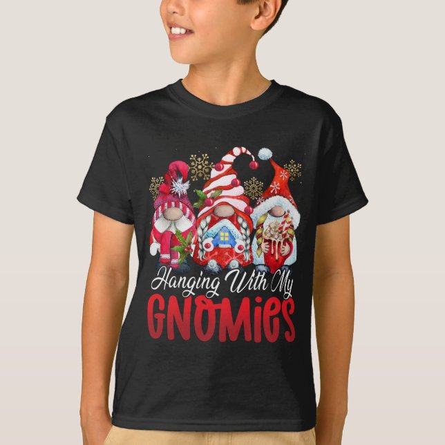 Hanging With My Gnomies Funny Garden Gnomes Christ T-Shirt (Front)