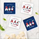 Hanging with my Gnomies Funny Modern Cute Holiday Coaster Set<br><div class="desc">“Hangin’ with my gnomies.” Celebrate the holiday season in “style” with this unique, fun acrylic coaster set! Three cute, funny, whimsical Scandinavian designed gnomes in red, dusty blue and orange along with bold, white and brick red typography on both navy blue and white backgrounds, help you get into the Christmas,...</div>