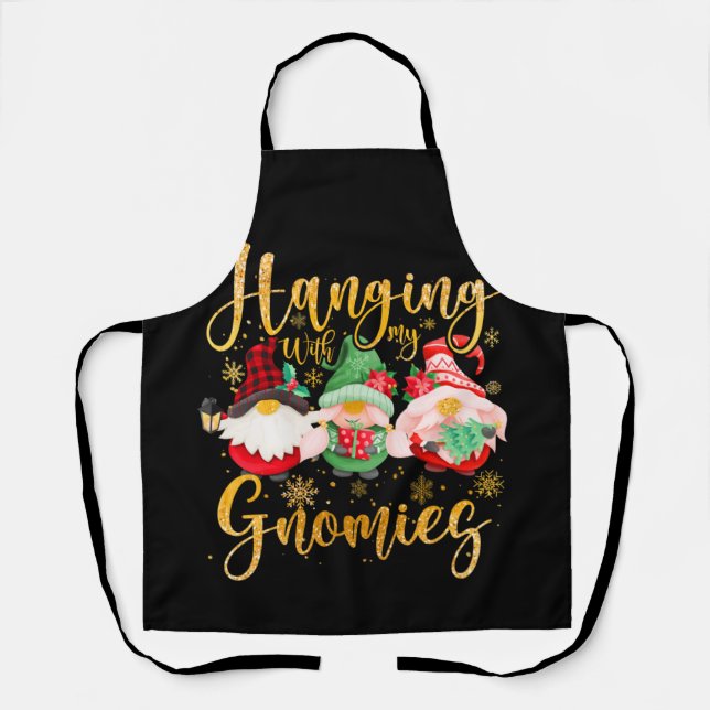 Hanging With My Gnomies Santa Gnome Christmas Paja Apron (Front)