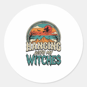 Hanging With My Witches Vintage Halloween Design_1 Classic Round Sticker
