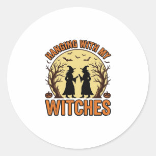 Hanging With My Witches Vintage Halloween Design_1 Classic Round Sticker