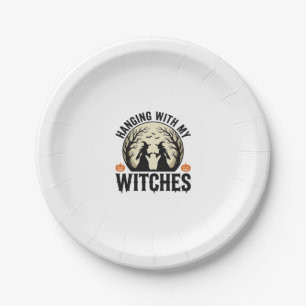 Hanging With My Witches Vintage Halloween Design ( Paper Plate