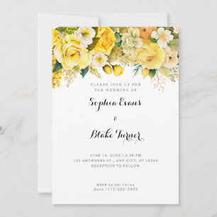 Hanging Yellow Flowers White Garden Wedding Invitation