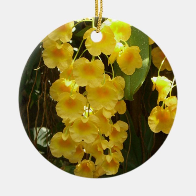 Hanging Yellow Orchids Tropical Flowers Ceramic Tree Decoration (Front)