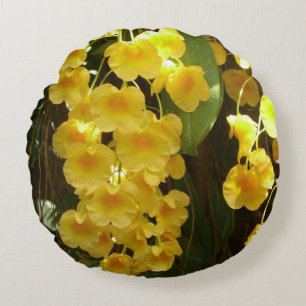 Hanging Yellow Orchids Tropical Flowers Round Cushion