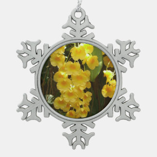 Hanging Yellow Orchids Tropical Flowers Snowflake Pewter Christmas Ornament
