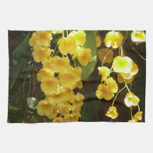 Hanging Yellow Orchids Tropical Flowers Tea Towel
