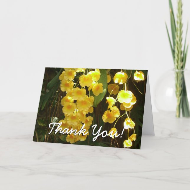 Hanging Yellow Orchids Tropical Flowers Thank You Card (Front)