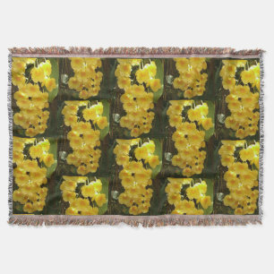 Hanging Yellow Orchids Tropical Flowers Throw Blanket