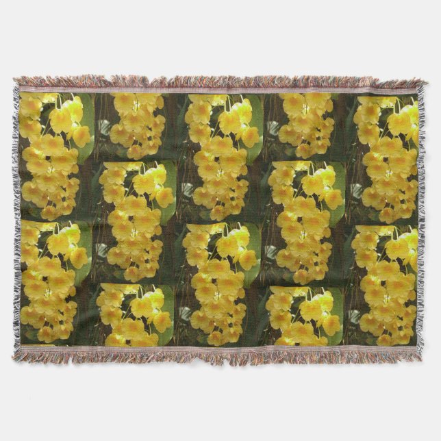 Hanging Yellow Orchids Tropical Flowers Throw Blanket (Front)