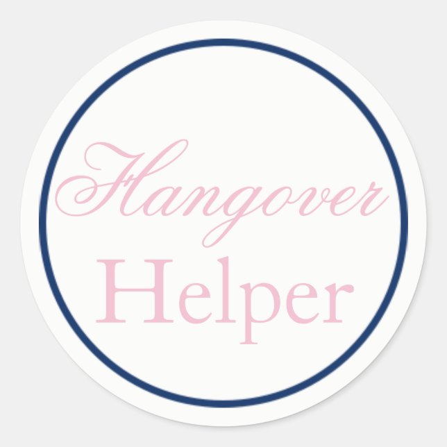 "Hangover Helper" Wedding Sticker Blush Pink/Navy (Front)
