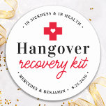 Hangover Recovery Kit Personalised Wedding Favour Classic Round Sticker<br><div class="desc">Hangover Relief Kit ! These fun wedding favour stickers are perfect to make your own hangover recovery kits for your guests, essential if you plan on having an open bar. Visit our collection for wedding favours, and hangover kit favours and wedding keepsakes. Personalise with name and date. COPYRIGHT © 2020...</div>