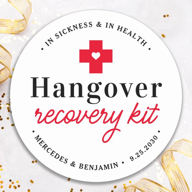 Hangover Recovery Kit Personalised Wedding Favour Classic Round Sticker (Creator Uploaded)