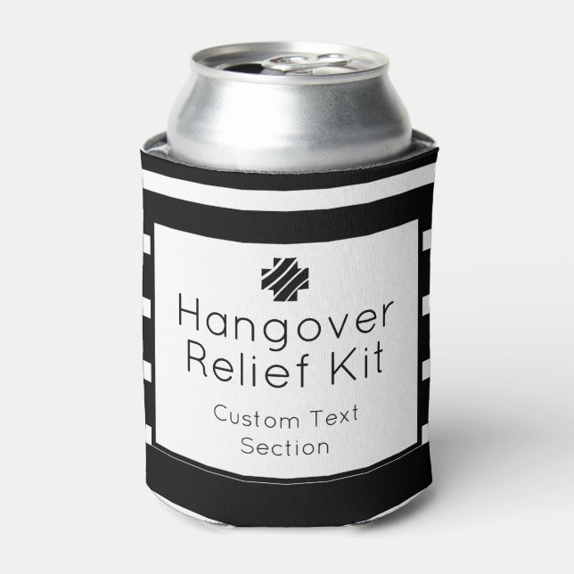 Hangover Relief Kit Black and White Drink Can Cooler (Can Front)