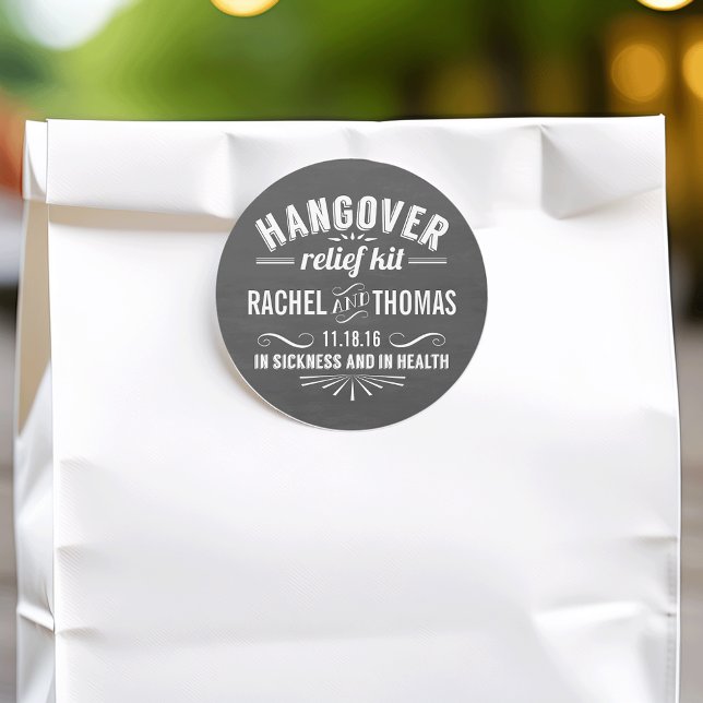 Hangover Relief Kit | Chalkboard Wedding Favour Classic Round Sticker (Creator Uploaded)
