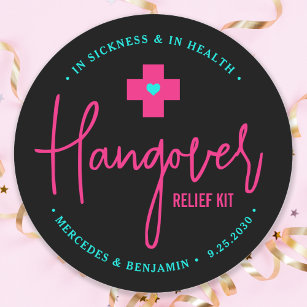 Hangover Relief Kit Hot Pink Teal Wedding Favour  Classic Round Sticker