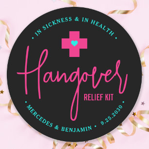 Hangover Relief Kit Hot Pink Teal Wedding Favour Classic Round Sticker