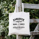 Hangover Relief Kit | Wedding Favour Tote Bag<br><div class="desc">Stock these totes with water, snacks, and pain reliever, and give them as wedding favours or welcome bags... your tired guests will thank you! Design features "Hangover Relief Kit -- In Sickness and In Health" in black vintage apothecary style text, with your names and wedding date. If needed, click "Customise...</div>