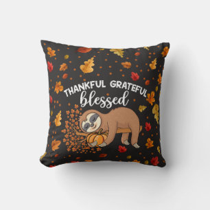 hankful Grateful Sloth Lovers Autumn Leaves  Cushion