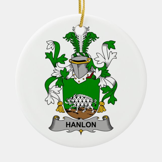 Hanlon Family Crest Ceramic Tree Decoration (Front)