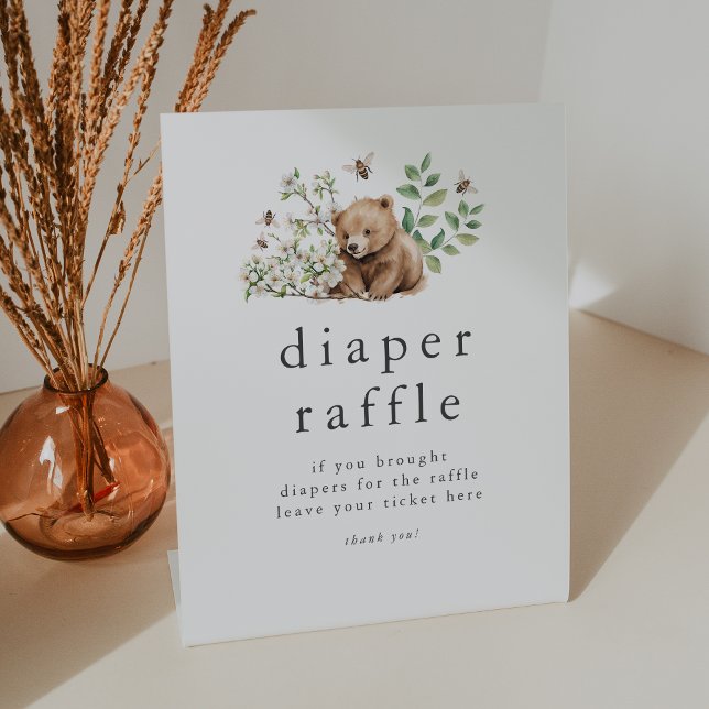 HANNAH Bear Woodland Baby Shower Diaper Raffle Pedestal Sign (HANNAH Bear Woodland Baby Shower Diaper Raffle Pedestal Sign)