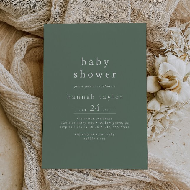 HANNAH Boho Modern Sage Green Simple Baby Shower Invitation (HANNAH Boho Modern Sage Green Simple Baby Shower Invitation)