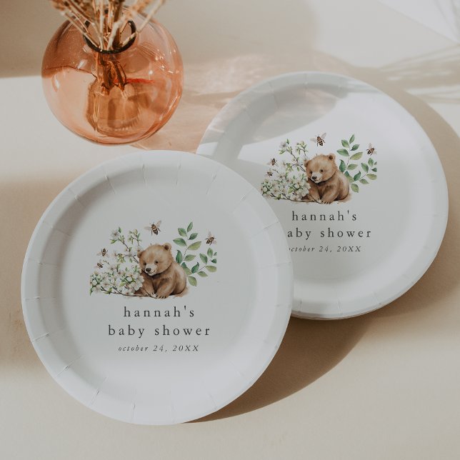 HANNAH Boho Summer Bear Bee Woodland Baby Shower Paper Plate (HANNAH Boho Summer Bear Bee Woodland Baby Shower Paper Plates)