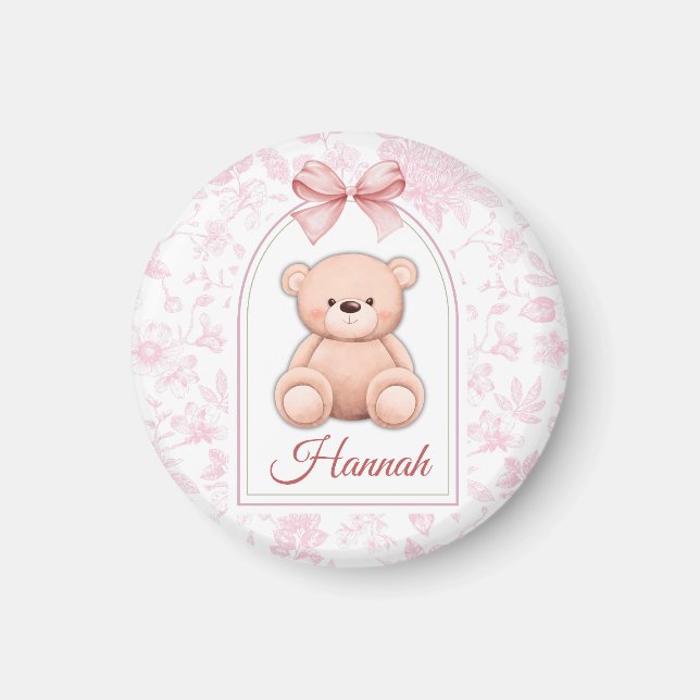 Hannah | Custom Pink Teddy Bear Nursery Design  Magnet (Front)