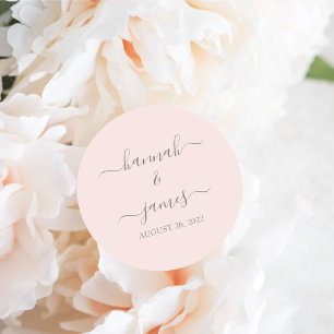 Hannah   Elegant Blush Pink Calligraphy Wedding Classic Round Sticker