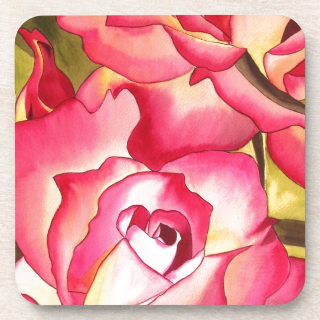 Hannah Gordon pink Rose watercolor art Coaster (Front)