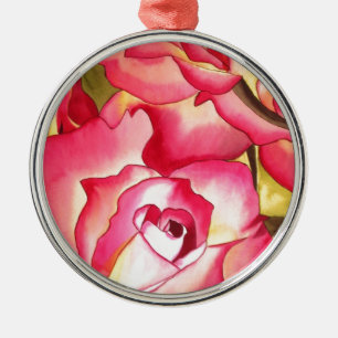 Hannah Gordon pink Rose watercolor art Metal Tree Decoration