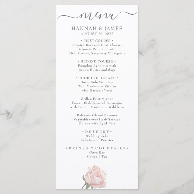 Hannah | Modern Chic Whimsical Calligraphy Wedding Menu (Front)