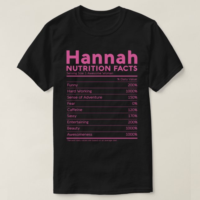 Hannah Name Nutrition Facts Personalised Women Gir T-Shirt (Design Front)