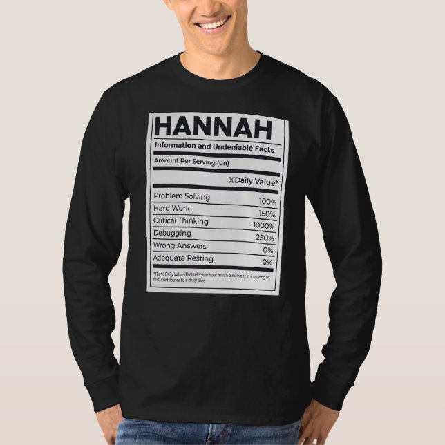 Hannah Nutrition Information Problem Solving Hard  T-Shirt (Front)