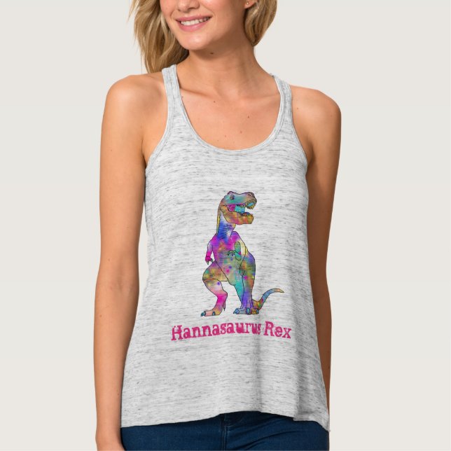 Hannah osaurus Funny Colourful T Rex Dinosaur Art Singlet (Front)