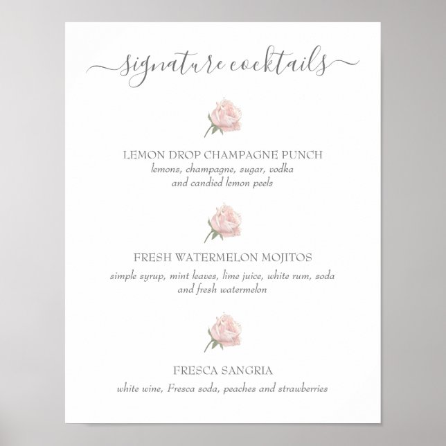 Hannah Pink Signature Cocktails Wedding Sign (Front)