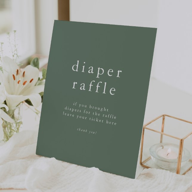 HANNAH Sage Green Simple Baby Shower Diaper Raffle Pedestal Sign (HANNAH Sage Green Simple Baby Shower Diaper Raffle Pedestal Sign)