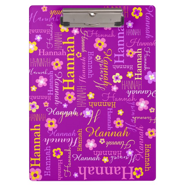 Hannah short named purple text flower clipboard (Front)