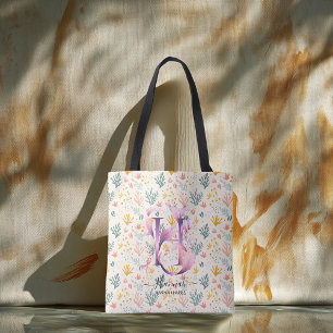 Hannah's Vibrant Coral Floral Monogram - H Tote Bag