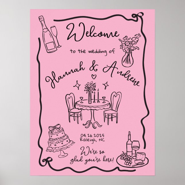 Hannah's Welcome Wedding wavy frame bow Poster (Front)