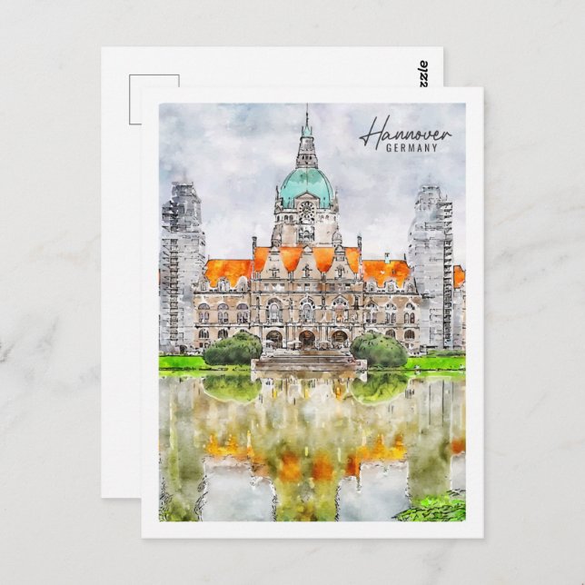 Hannover Germany Travel Place Watercolor Postcard (Front/Back)