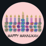 Hannukah Flower Menorah Classic Round Sticker<br><div class="desc">Graphic design of a flower Hannukah menorah.</div>