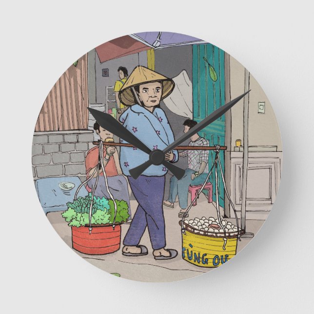 Hanoi Street Hawker Vietnam Round Clock (Front)